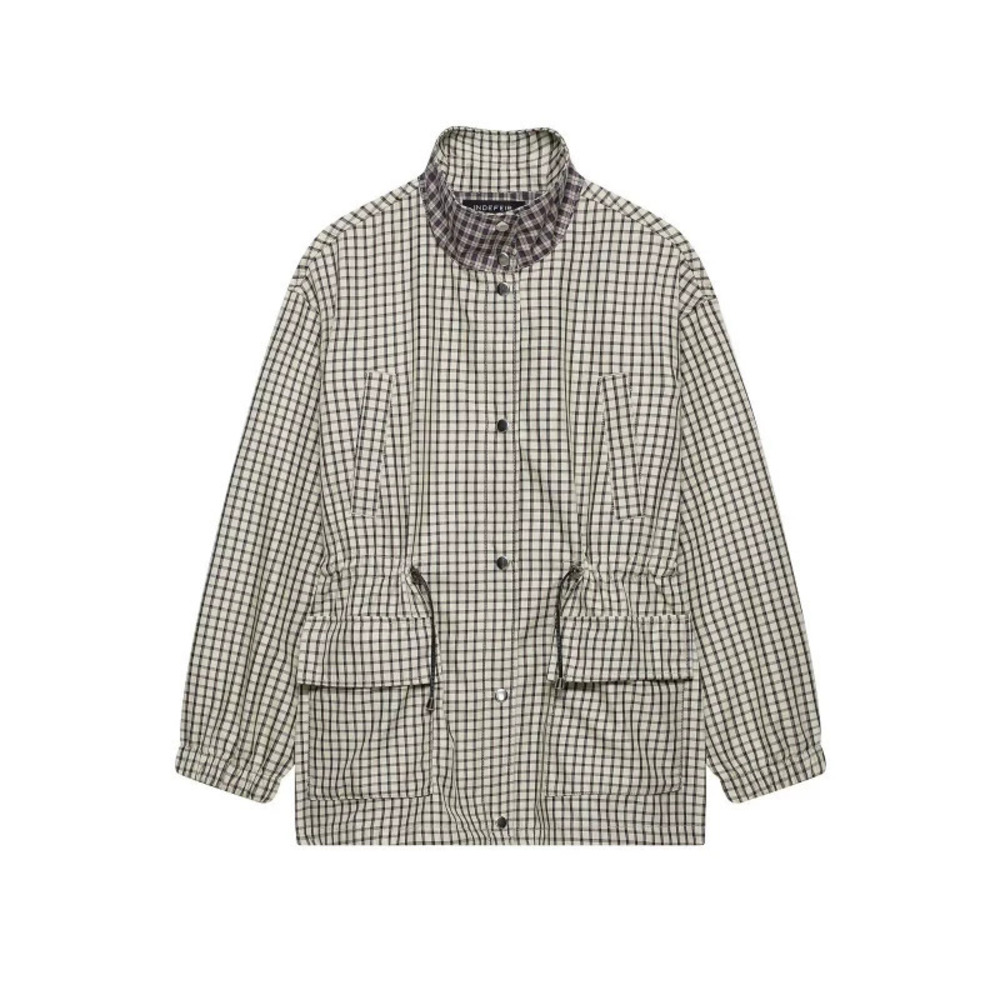 ZARA Trendy Long Sleeve Stand Collar Casual Fitted Plaid Jacket